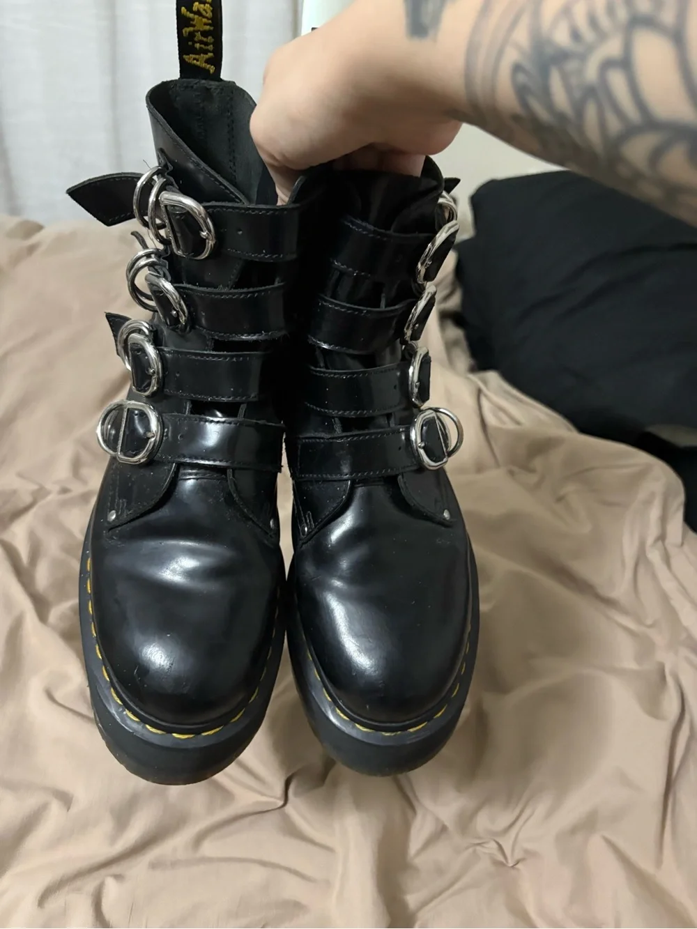 Dr. Martens Black Leather Quad-Buckle Platform Boots (Max Hardware)